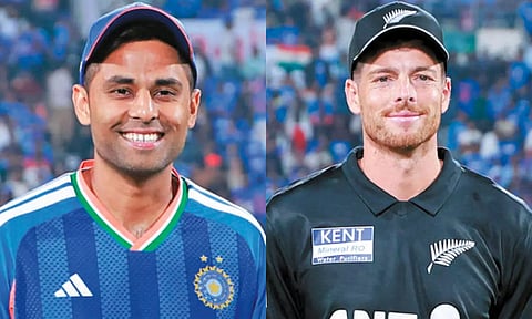 இந்திய கேப்டன் சூர்யகுமார் யாதவ் - நியூசிலாந்து கேப்டன் சான்ட்னெர்