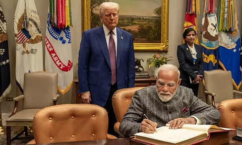 "ரஷிய எண்ணெய் வாங்குவதை நிறுத்துவதற்கு ஒப்புக்கொண்ட மோடி.." இந்தியா மீதான வரியை 18% ஆக குறைப்பதாக டிரம்ப் அறிவிப்பு