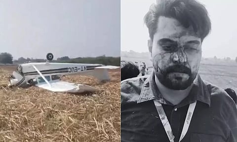 கர்நாடகாவில் தனியார் விமானம் விழுந்து விபத்து.. இருவர் காயம்!