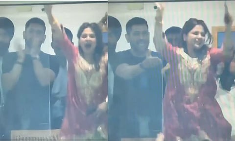 VIDEO: ஒரே அசிங்கமா போச்சு...சாக்ஷி செய்த செயல்: தோனி சிரிப்பலை