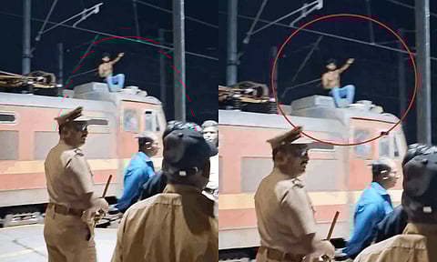 #Railway | ரெயில் என்ஜின் மீது அமர்ந்து அடம் பிடித்த வாலிபர்
