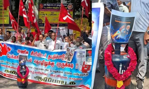 Gas Shortage | மத்திய அரசை கண்டித்து காலி சிலிண்டருக்கு மாலை அணிவித்து சிபிஎம் ஆர்ப்பாட்டம்