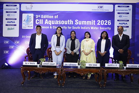 Panel Discussion Chaired By Ms.Usha Subramanian, Country President, Grundfos & Industry representatives participate in the CII AquaSouth Summit 2026 in Bengaluru.