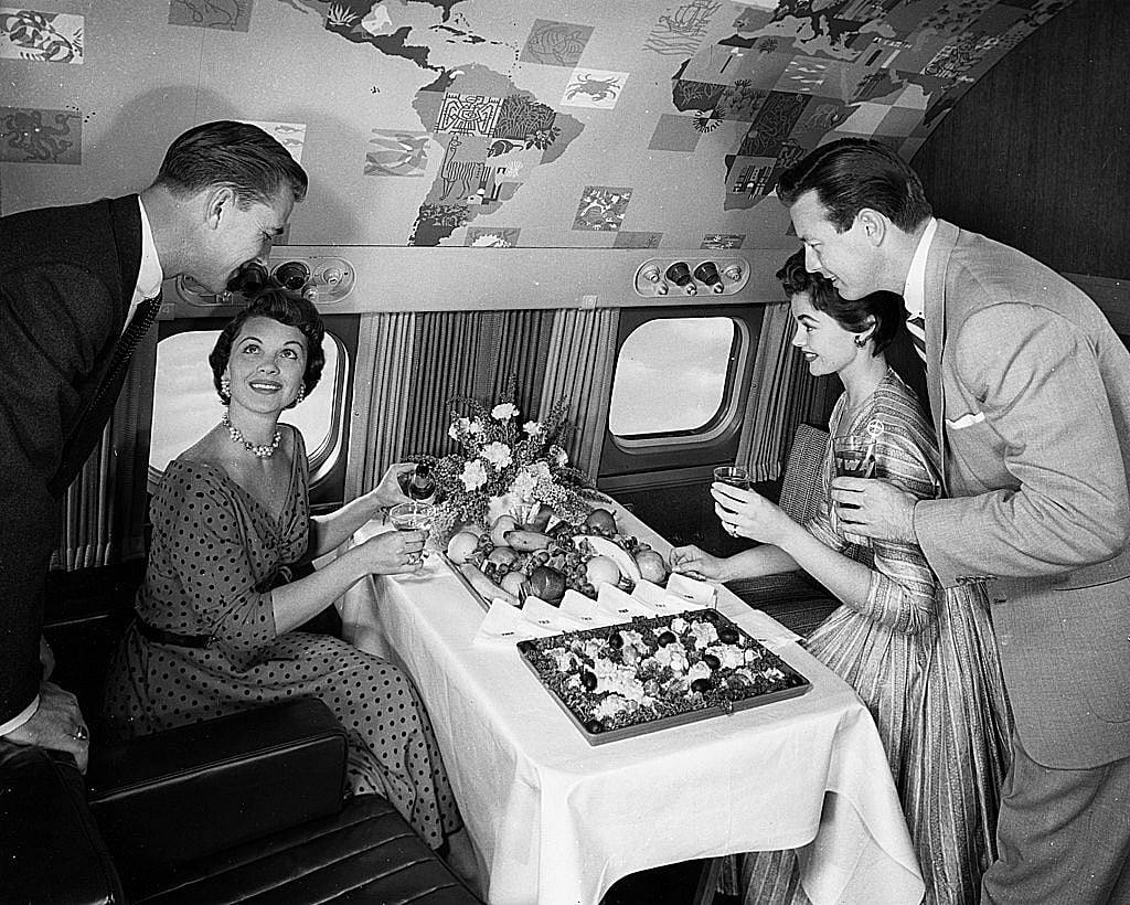 16 February 1955: A buffet served on the intercontinental aeroplane ‘Super G Constellation’ that belonged to the American Trans World Airline