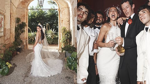 Dua Lipa wearing custom Chanel at her wedding