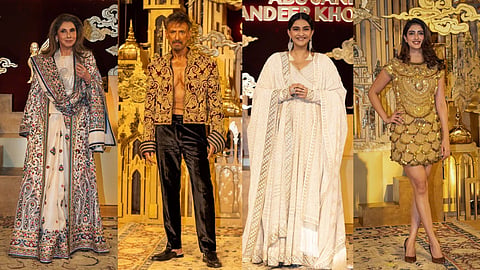 L-R: Dimple Kapadia. Rahul Dev, Sonam Kapoor, and Navya Naveli Nanda at Abu Jani Sandeep Khosla's 40-year anniversary celebration