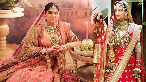 (L-R): Anshula Kapoor and Sonam Kapoor in their wedding outfits