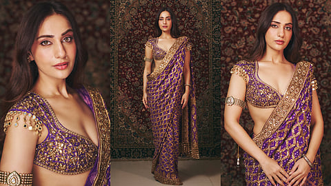 Navratri Dandiya Dress: Kusha Kapila Regal Purple Saree