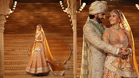 Alia Bhatt wearing a mustard Manish Malhotra lehenga in Rocky Aur Rani Kii Prem Kahaani