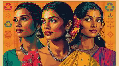 Handcrafted sustainable jewelry and fashion celebrate Indian tradition and eco-conscious style.