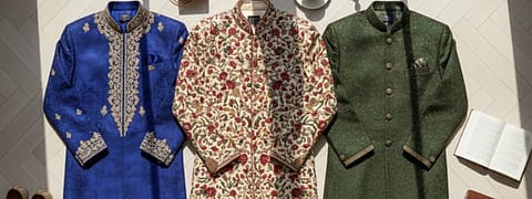 Let's explore how a premium sherwanis will help you look elegant in your wedding.  Choose from diffrent options like regal red to embroidered to classic black.