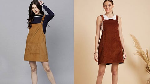 Explore women’s pinafore dresses in denim and cotton, mini and midi lengths, with button-front details and easy layering for everyday wear.