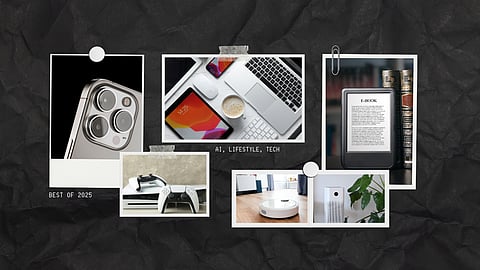Top gadgets of 2025 in India including flagship smartphones, smartwatches, tablets, laptops, gaming consoles, and smart home devices arranged in a modern editorial flat‑lay showcasing AI innovation, sustainability, and lifestyle tech.