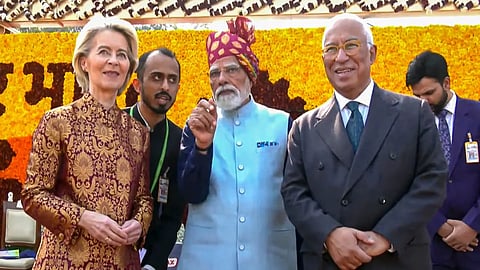 European Commission President Ursula von der Leyen stood out for her thoughtful embrace of Indian textiles