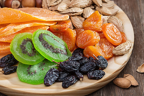 Dried apricots, avocados, prunes, watermelon etc. offer potassium along with  vitamins and antioxidants.