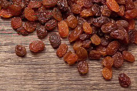 Raisins are very good for health as they are are rich in iron, fiber, antioxidants and natural sugars.