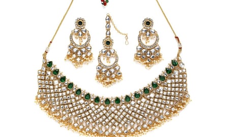Traditional Polki jewellery sets can be styled with an ethnic outfit for a complete festive look.