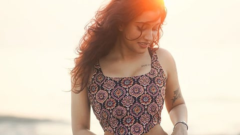 Women wearing a Contemporary  Ajrakh Corset Top.