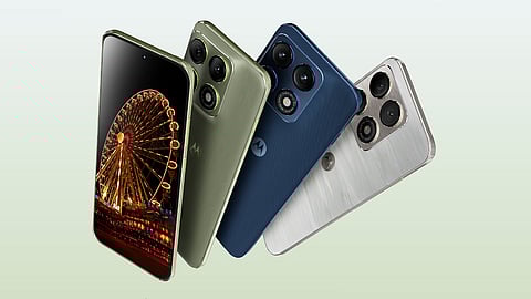 The Motorola Edge 70 Pro flaunts Pantone Lily White in a marble finish, Pantone Titan in a tailored fabric finish, and Pantone Tea in a satin luxe finish.