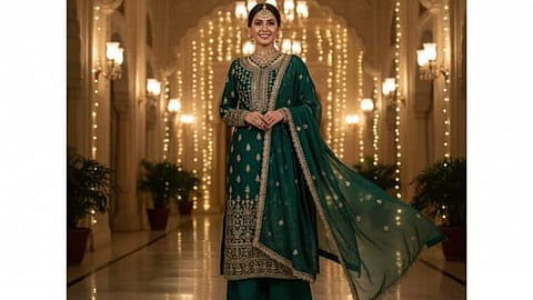 Women in regal green kurta set.
