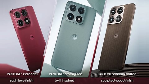 The Motorola Edge 70 Pro+ colour options featuring Pantone-inspired finishes and textures.
