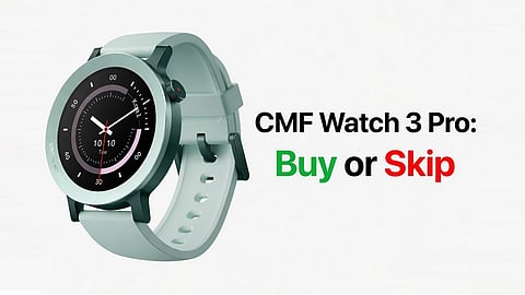 The CMF Watch 3 Pro smartwatch shown with AMOLED display, rotating crown and multiple colour options.