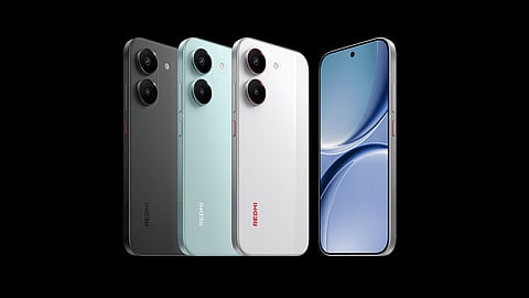Redmi Turbo 5 colour options in  Asphalt Black, Nitro Blue, and Turbo White