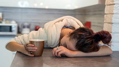 Presence of caffeine functions by blocking adenosine, a chemical in the brain that promotes sleepiness. 