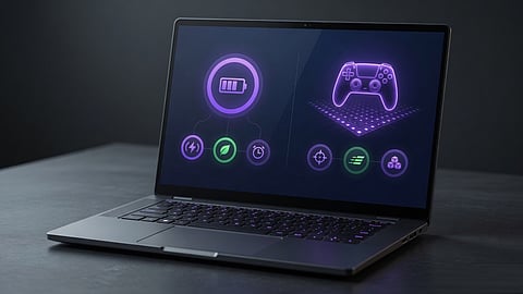 Gaming laptop displaying icons representing Windows settings that can help boost gaming FPS and improve performance.