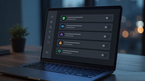 Laptop displaying Windows security settings, including privacy controls and system protection options that users can manage.
