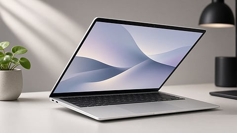Thin laptop on a desk showing the portability and space-saving design of a slim laptop.