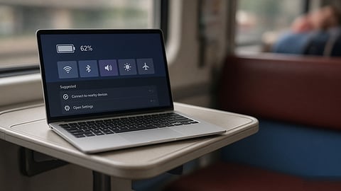 Windows 11 laptop showing the desktop and system settings.