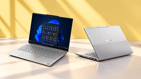 Lenovo ThinkBook 14x showing its 14-inch display, keyboard and slim aluminium design.