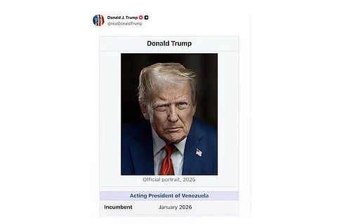 വെനസ്വേലയുടെ 'ആക്ടിങ് പ്രസിഡന്റ്': സ്വയം പ്രഖ്യാപിച്ച് ട്രംപ്
