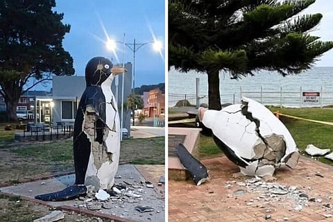 ബിഗ് പെൻഗ്വിൻ പ്രതിമ തകർന്നതായി വ്യാജ AI ഫോട്ടോകൾ
