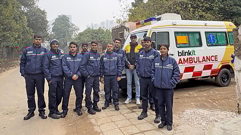 The service is accessible through the Blinkit app, allowing users to book Basic Life Support (BLS) ambulances in just a few taps. (Image Credits: X Source/albinder)