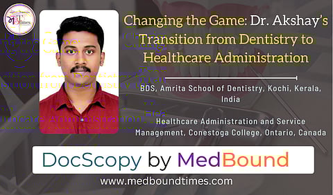 Dr. Akshay, BDS (Amrita School of Dentistry, Kochi, Kerala, India), Healthcare Administration and Service Management (Conestoga College, Ontario, Canada)