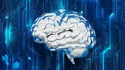An image showing the human brain with a tech backdrop.