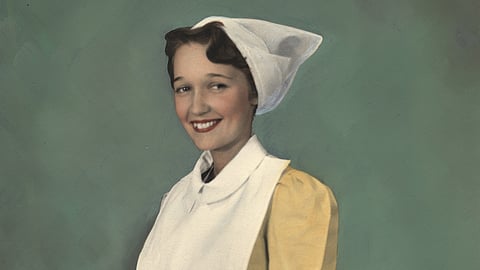 A picture of a nurse from a world war area.