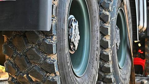 Image showing the rear wheels of a heavy vehicle.