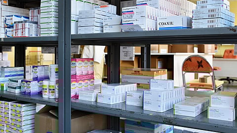Shelves with medicines in the pharmacy