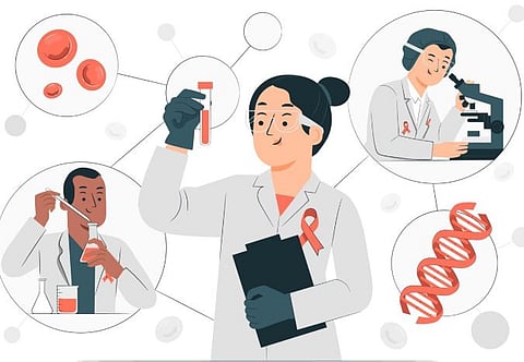 Hero image of article showing DNA ,microscopes ,etc
