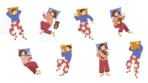 sleeping poses & wearing pajama in bed