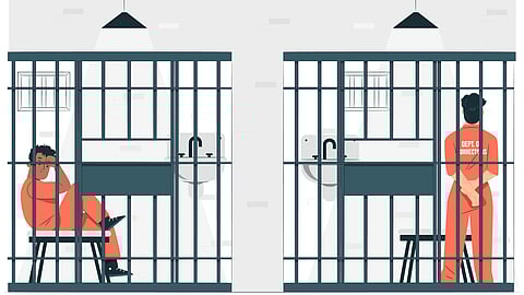 An illustration of a person inside a prison cell.