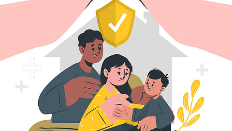 An illustration showing a family of three.