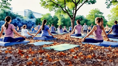 a group of women performing yoga