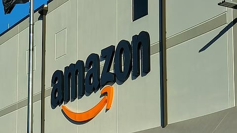 An Amazon store featuring the Amazon logo prominently displayed on the building's exterior