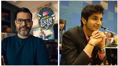 A collage of pictures of TheLiverDoc and Chess Grandmaster Vidit Gujrathi.