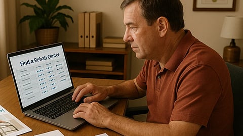 Man researching to find rehab options.