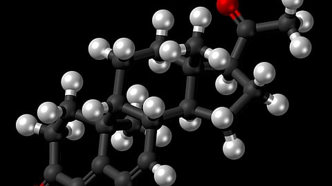 The image shows a molecule of Dydrogesteron.
